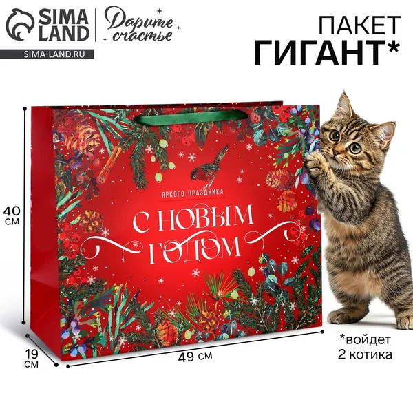 Большой подарочный новогодний пакет для упаковки подарка