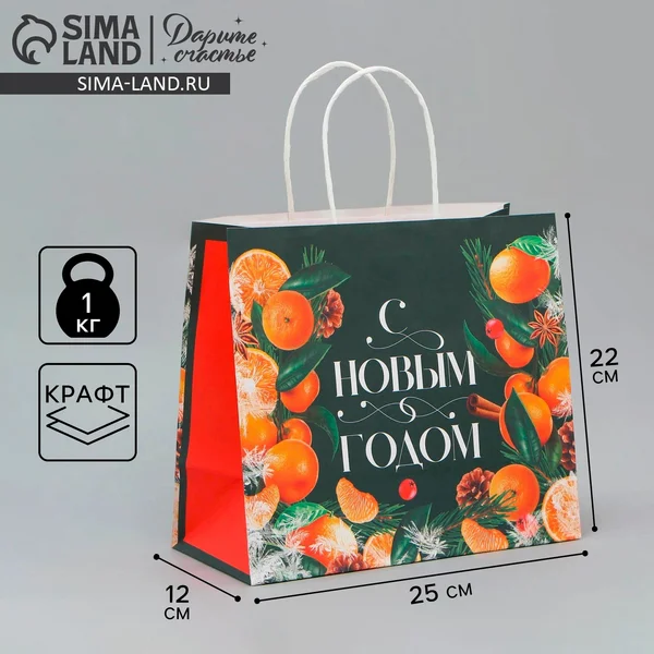 Подарочный новогодний пакет крафтовый для упаковки подарка