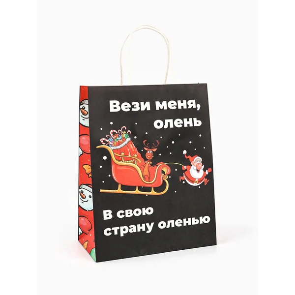 Пакет бумажный подарочный новогодний крафт, «Вези меня»