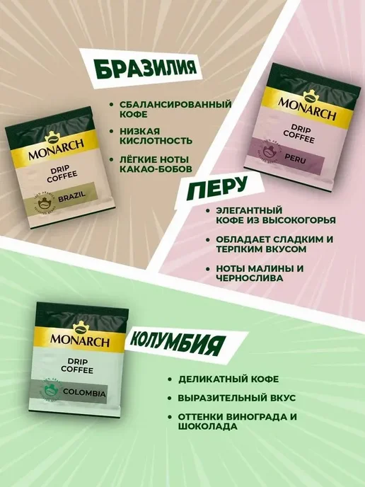 Monarch Набор кофе Монарх в дрип-пакетах, 6шт по 11г, 6 шт, 11 г, фото 4