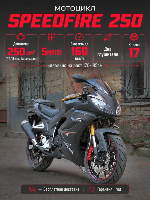 ТЕХНОМОТОРФ Мотоцикл FALCON SPEEDFIRE 250 с ПТС (черный) бензиновый, черный