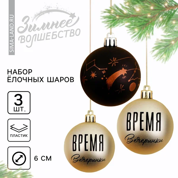 Шары ёлочные новогодние «Время вечеринки!»