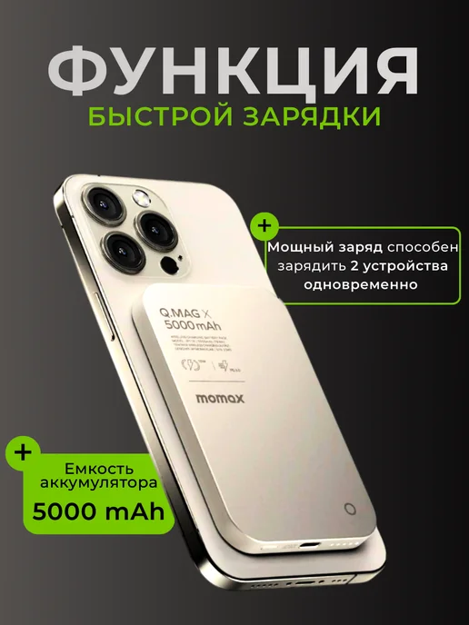 MOMAX Внешний аккумулятор Magsafe powerbank 5000 Titanium, титан, фото 6