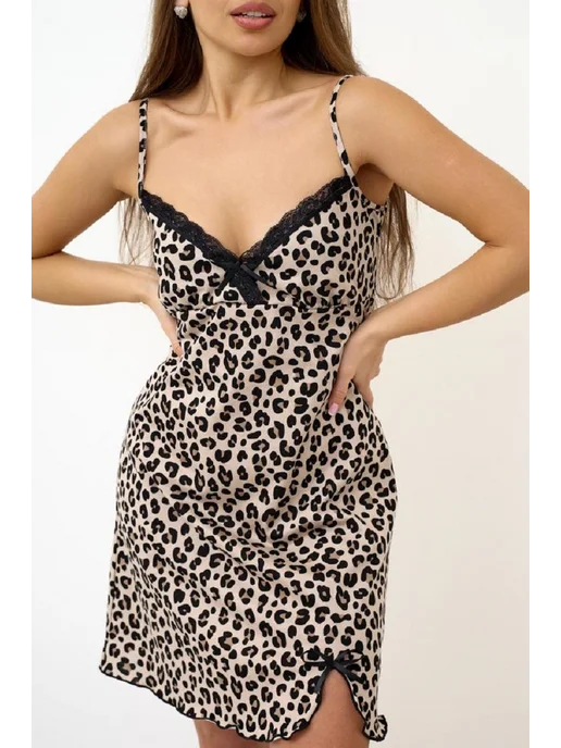 Lika Dress Ночная сорочка красивая с кружевом хлопок, бежевый, фото 3