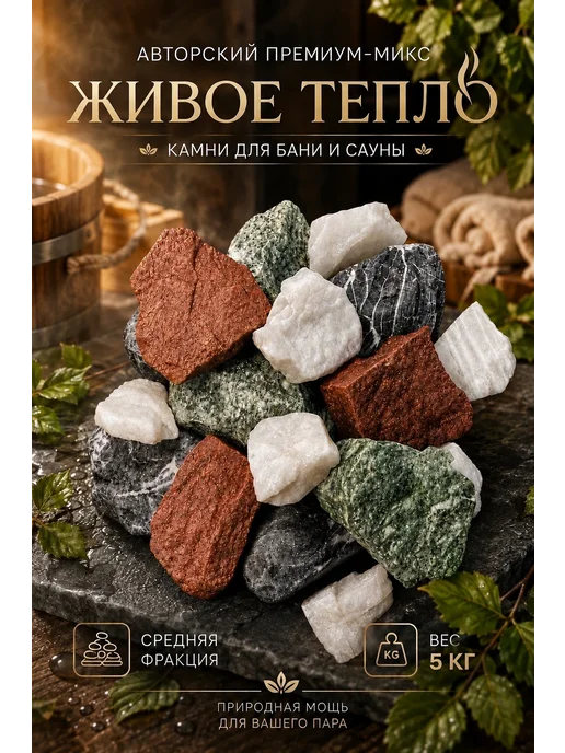 Камни для бани,жадеит, малиновый кварцит, доломит, кварц.5кг, вариант