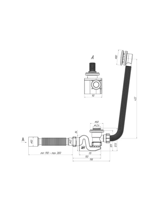 АНИ Пласт Слив-перелив для ванны EC655S Бриг клик-клак плоский, серый, фото 4
