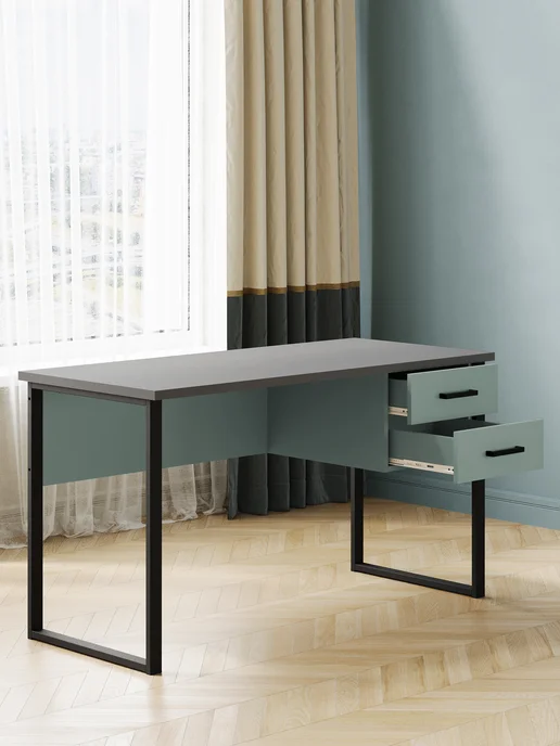 Make Mebel Стол Андерс 120 см письменный с ящиками Зеленый+Серый, серый, фото 6