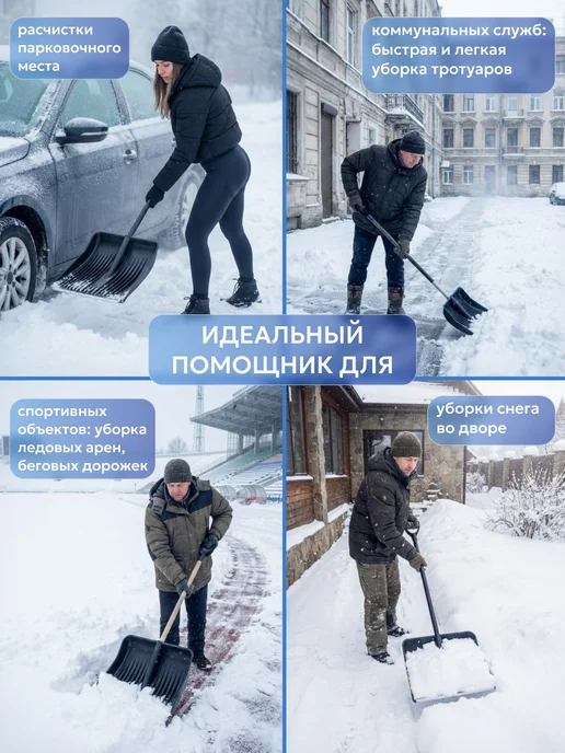 Лопата снеговая с черенком и рукояткой, черный, фото 5