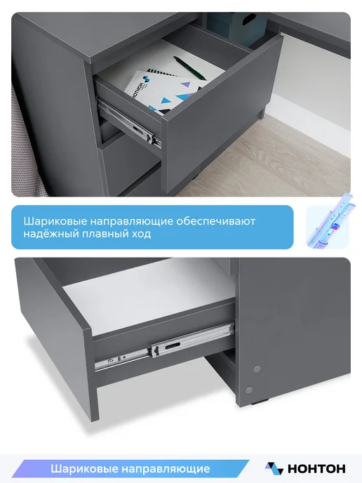 НОНТОН Стол письменный Овинс угловой (Графит), серый, фото 4