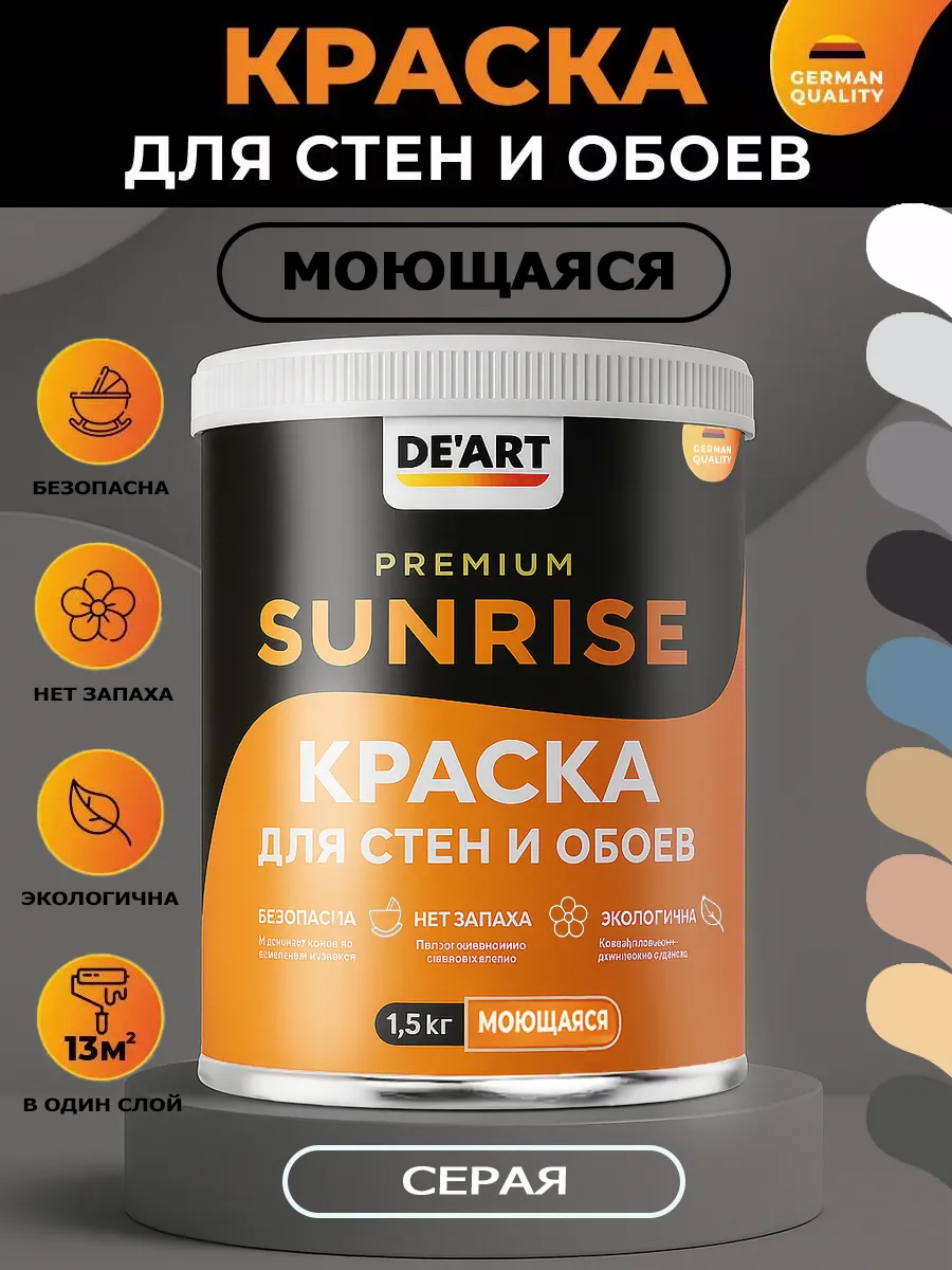 Водоэмульсионная краска для стен и обоев моющаяся серая