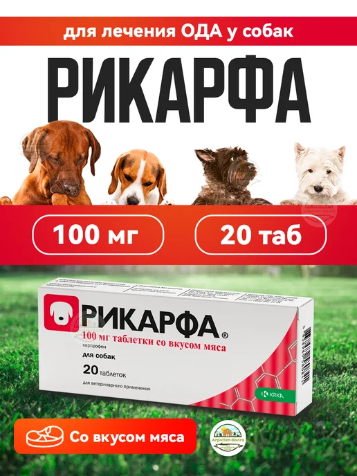 KRKA Рикарфа 100мг противовоспалительные таблетки для собак, 20шт, 100 мг