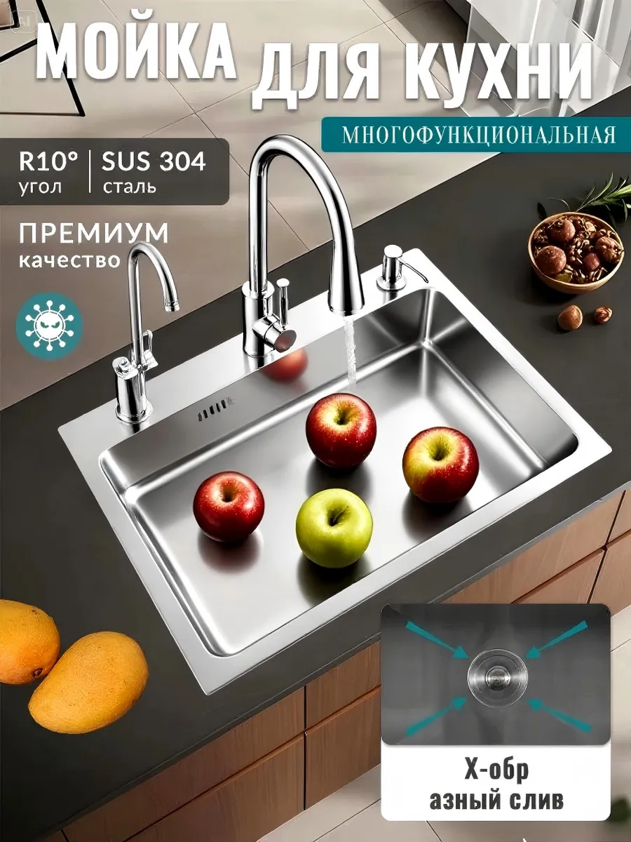 Мойка для кухни нержавейка, раковина накладная