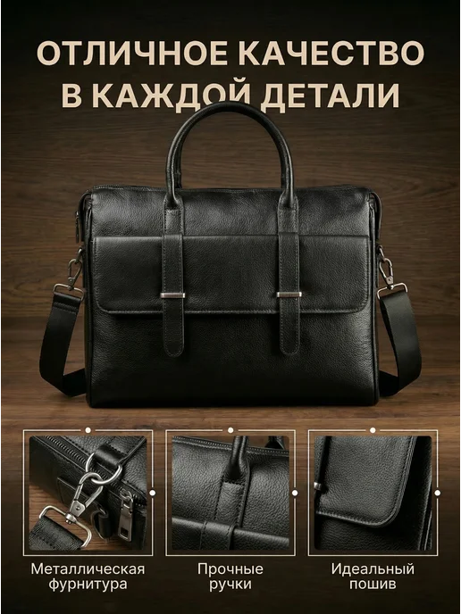 Tecum Сумка-портфель из натуральной кожи для документов, черный, фото 2