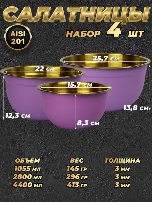 Стальные традиции FPN6VG-31.Набор,посуды,салатников. Миски 3шт.разного размера, 3 шт, фото 3
