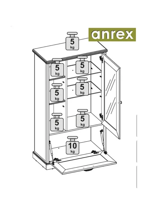 ANREX Шкаф с витриной Toscana New 1V1D3N, бежевый, фото 4