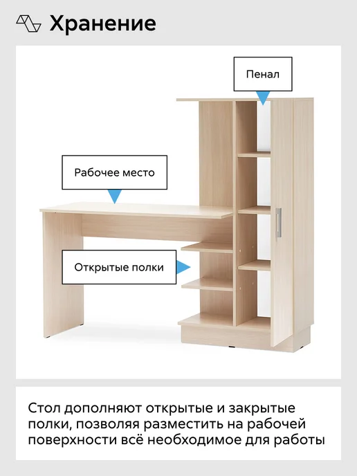 НОНТОН Стол письменный Немарт (Дуб беленый), бежевый, фото 5