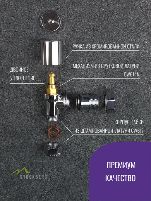Stockberg Монтажный набор дизайн-вентилей для радиатора (1 2"х15мм), серый, фото 4