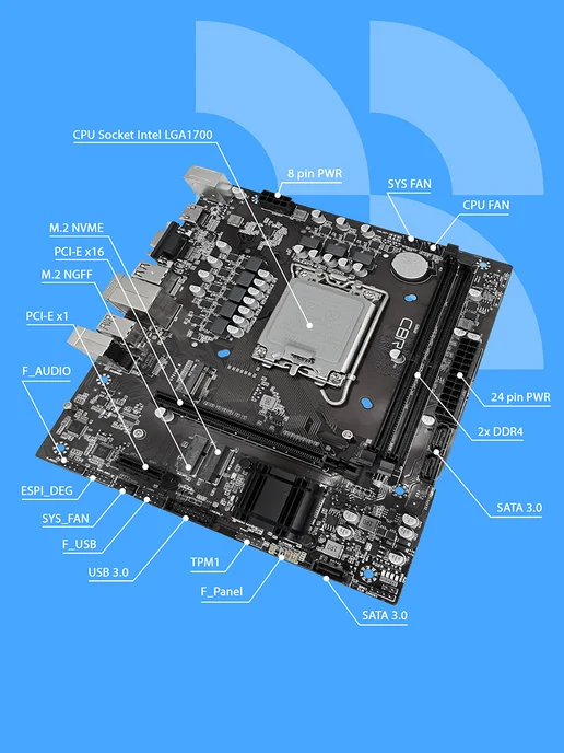 CBR Материнская плата MB-ARB760-D4,2xDDR4,Lga1700,64ГБ micro-ATX, черный, фото 7