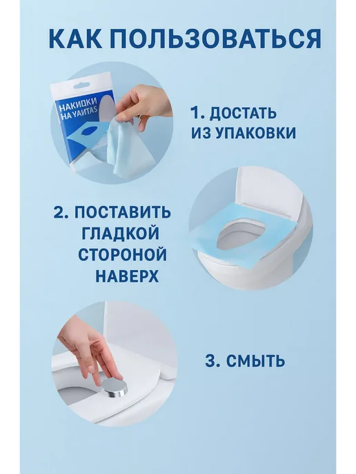 Одноразовые накидки на унитаз набор из 5 упаковок, бежевый, фото 3