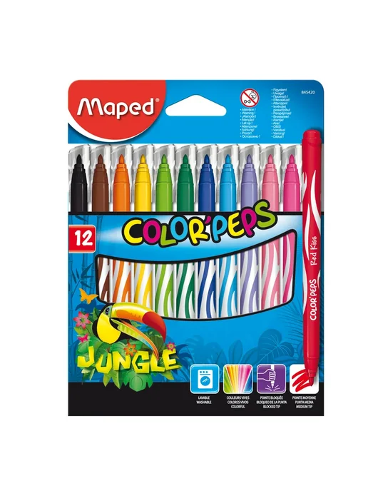 Фломастеры MAPED Color'Peps Jungle, 12 цветов, смываемые, 12 цв.