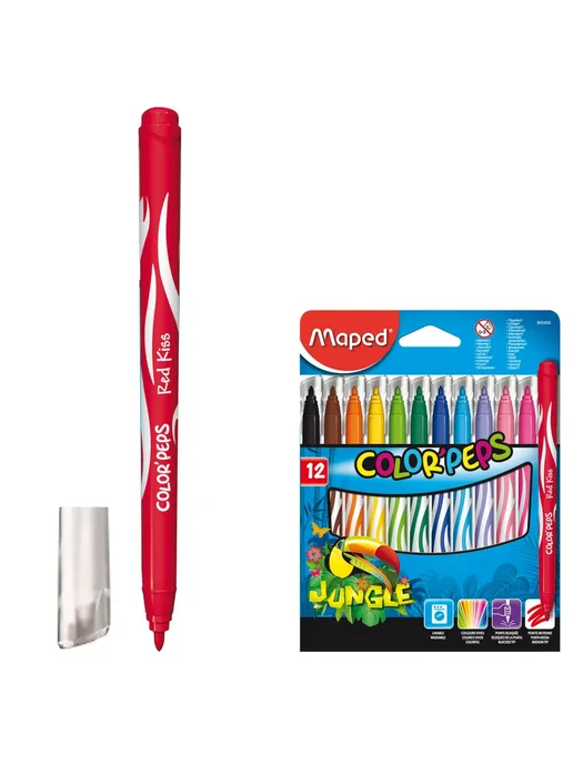 Фломастеры MAPED Color'Peps Jungle, 12 цветов, смываемые, 12 цв., фото 2