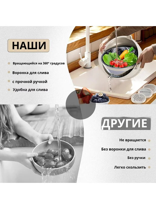 4-1 кухонная вращающаяся чаша-ситечко для фруктов, белый, фото 4