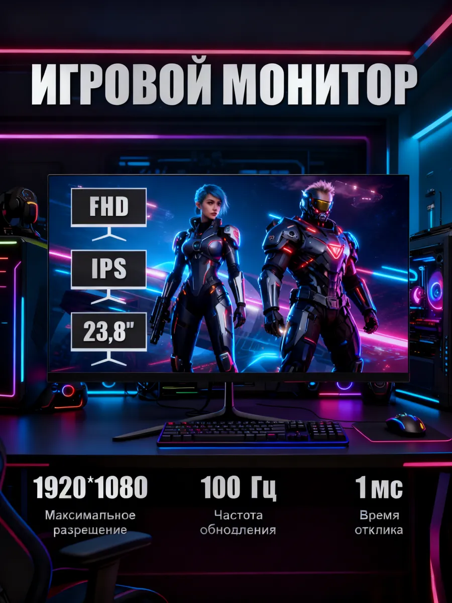 монитор 23.8 дюйма 100Гц IPS игровой для пк , FHD 1920*1080
