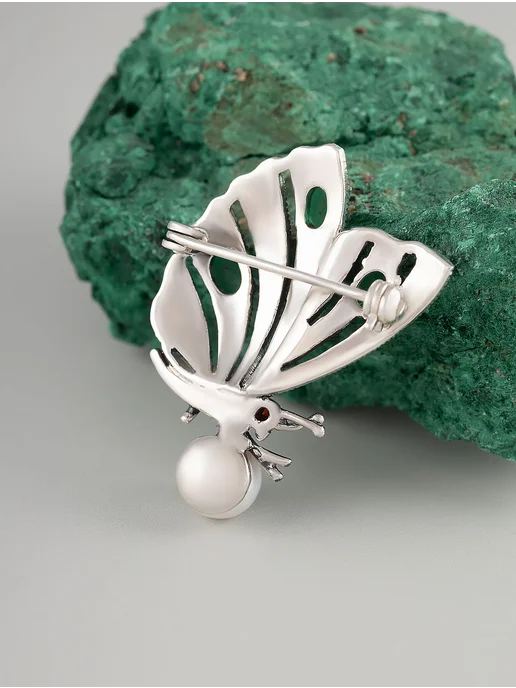 Milana silver Брошь серебро с майорикой синт, марказитом, фианитом, серебристый, фото 2