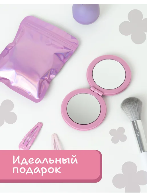 AniKoya Зеркальце карманное складное снеговик новогоднее, розовый, фото 2