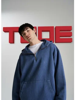 Худи с молнией гранж с вареным эффектом