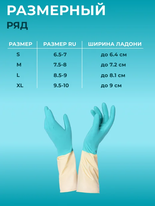 Mainstream Home Перчатки хозяйственные латексные для уборки, 3 пары, голубой, фото 4