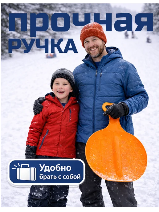 Ледянка с ручкой пластиковая синяя для катания с горки, оранжевый, фото 2