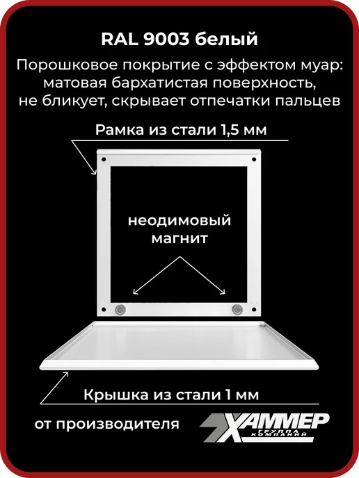 Хаммер Люк ревизионный 20х20 на магнитах Стикер, 200х200 Белый, 40x50, фото 3