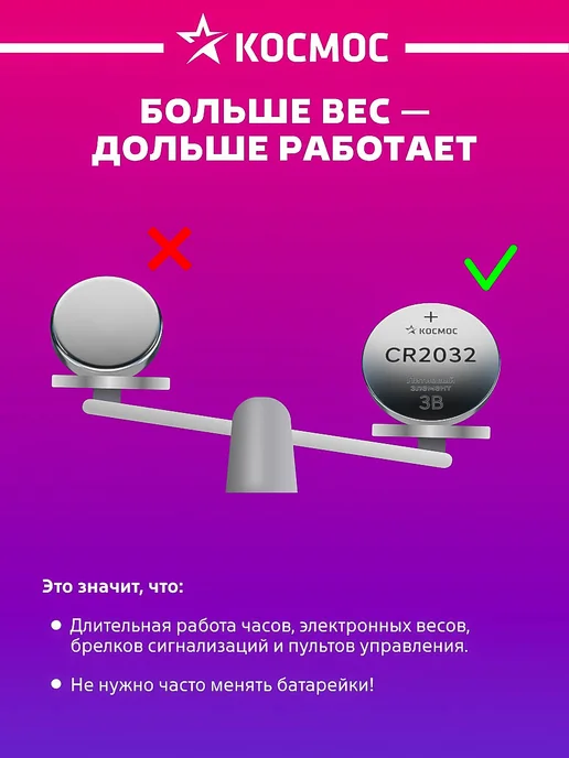 Батарейка CR2032 литиевая 3v 20 штук Космос, вариант, фото 5