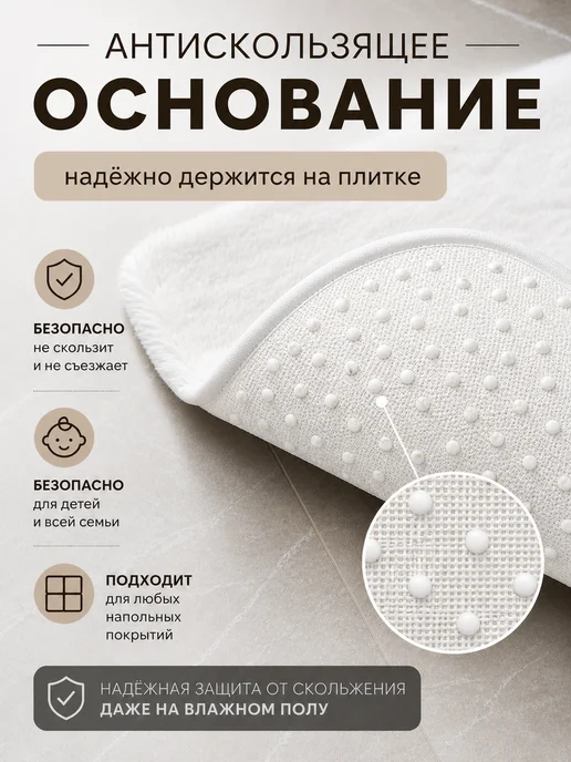 Коврик для ванной из искусственного кроличьего меха, белый, фото 4