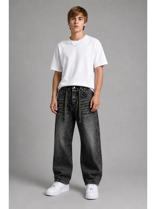 SALMON JEANS Джинсы широкие багги подростковые, серый, фото 2