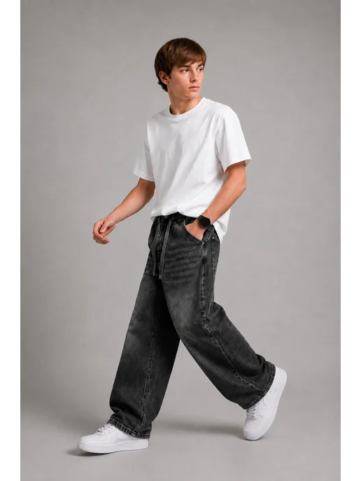 SALMON JEANS Джинсы широкие багги подростковые, серый, фото 5