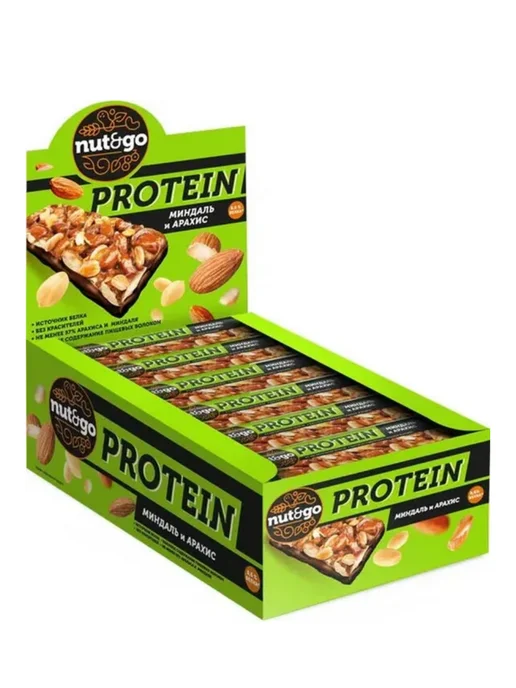 КДВ Протеиновые злаковые батончики Nut and go Миндаль Арахис, and Миндаль Арахис, фото 4