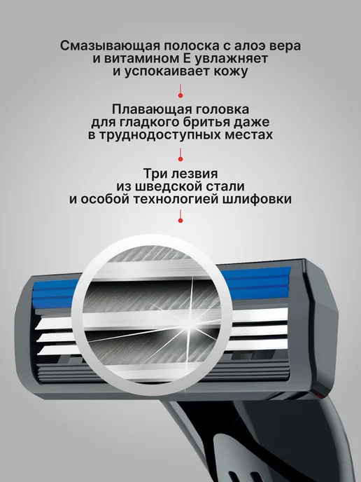 zollider Бритва мужская с 4 кассетами 3 лезвиями Hybrid 3 SMART, 4 шт, фото 4