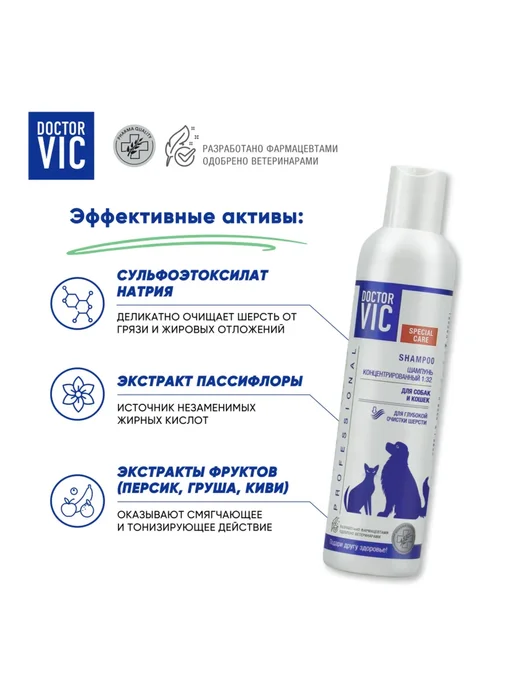 Doctor VIC Шампунь концентрат для глубокой очистки шерсти собак и кошек…, 250 мл, фото 2