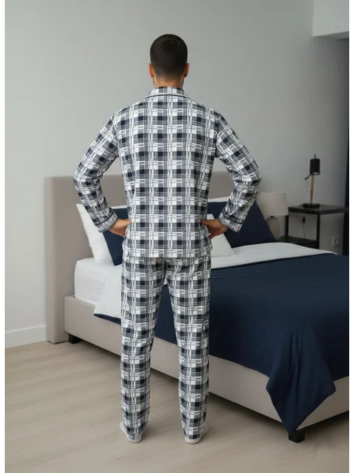 BLOSSOM MEN'S пижама мужская с начесом на пуговицах, голубой, фото 2