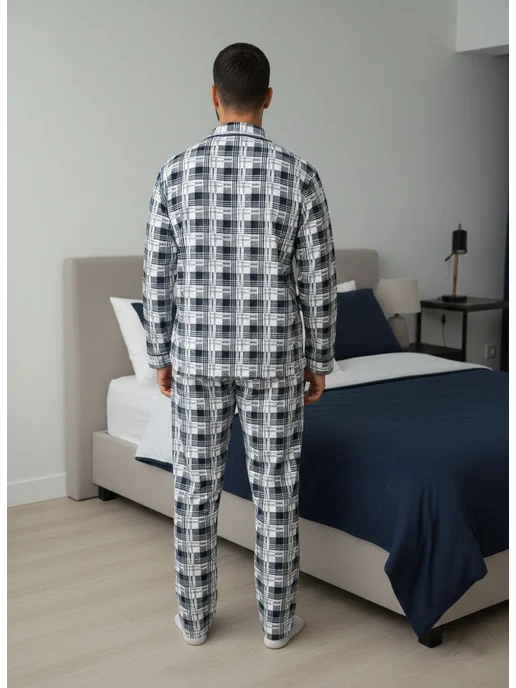BLOSSOM MEN'S пижама мужская с начесом на пуговицах, голубой, фото 3