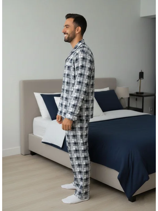 BLOSSOM MEN'S пижама мужская с начесом на пуговицах, голубой, фото 4