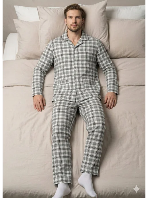 BLOSSOM MEN'S пижама мужская с начесом на пуговицах, черный, фото 2