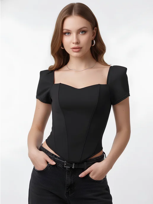 JewelryMeverly Корсет вечерний утягивающий топ на молнии, черный, фото 7
