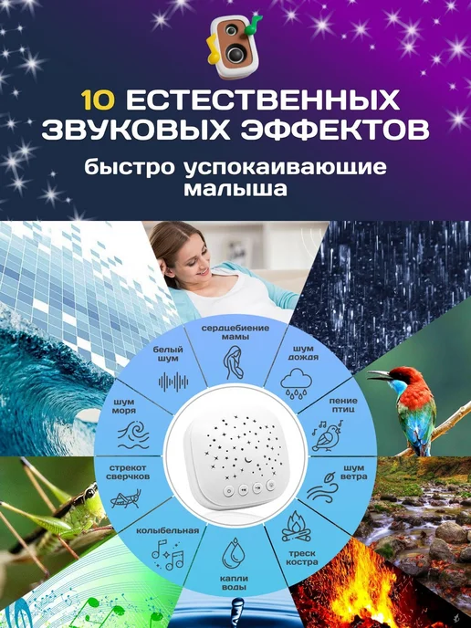 Белый шум проектор звездного неба для новорожденных 2 в 1, белый, фото 2