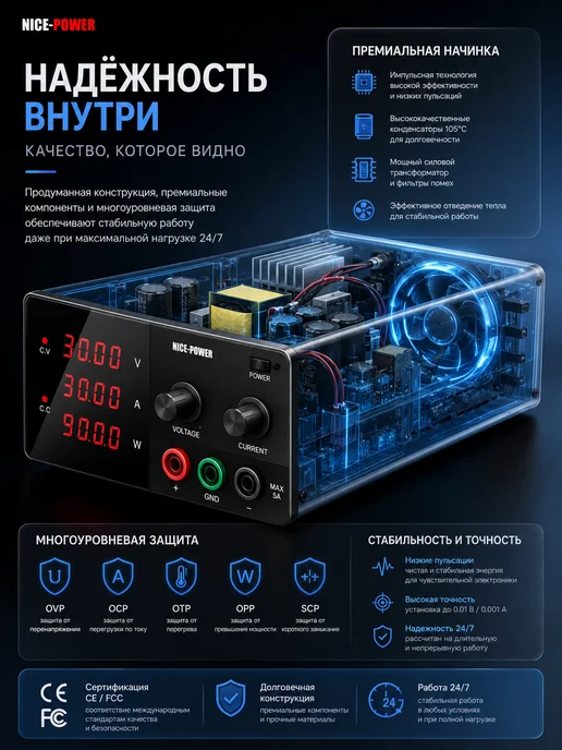 Nice-Power Лабораторный блок питания R-SPS3030-232 (900W), 900 Вт, фото 4