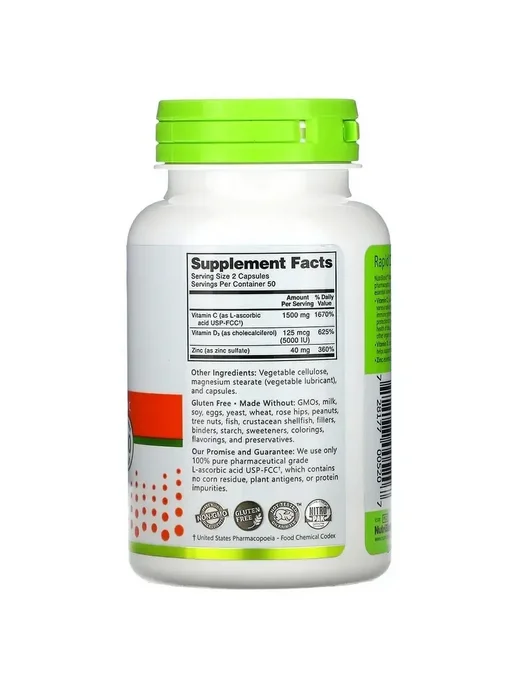 NutriBiotic Витамин C с витамином D3 и цинком, 100 капсул, вариант, фото 2