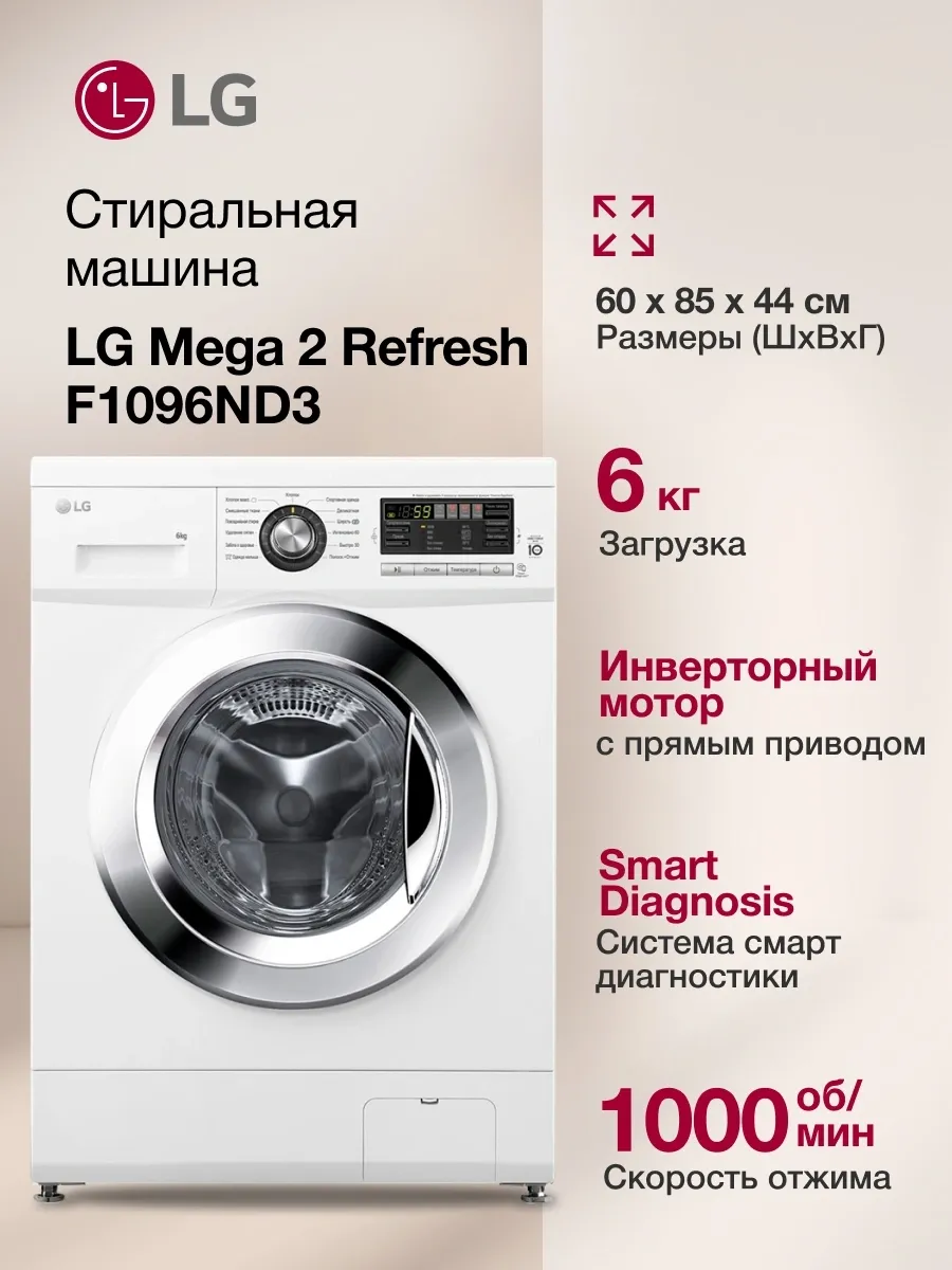 Стиральная машина инверторная 6кг Mega 2 Refresh F1096ND3