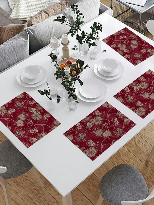 PrintyFull Плейсматы с фотопринтом 4шт. Бордовый фон с бежевым, 4 шт, фото 2